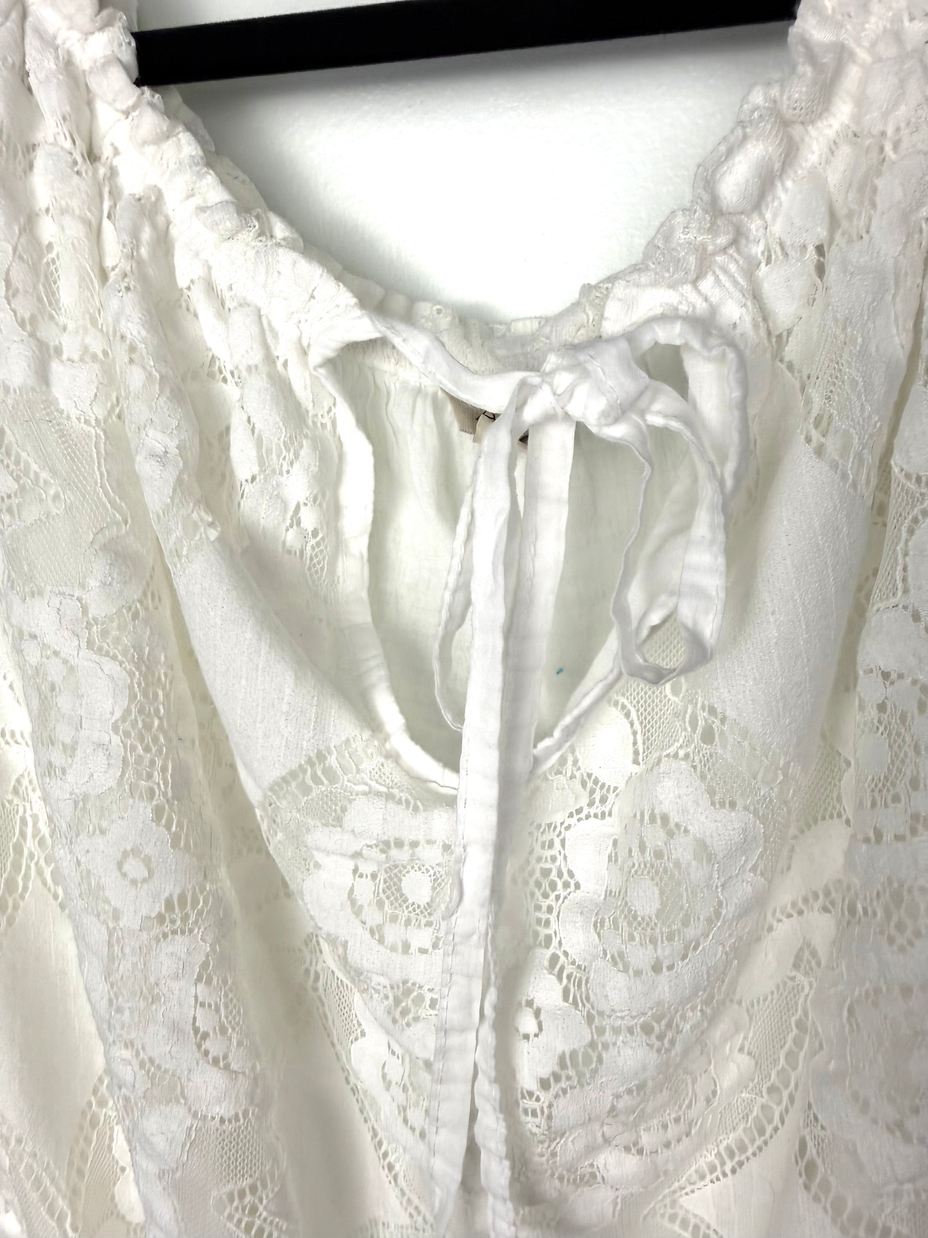 close up of neckline on Astrid Italian Lace Boho Cottagecore Blouse