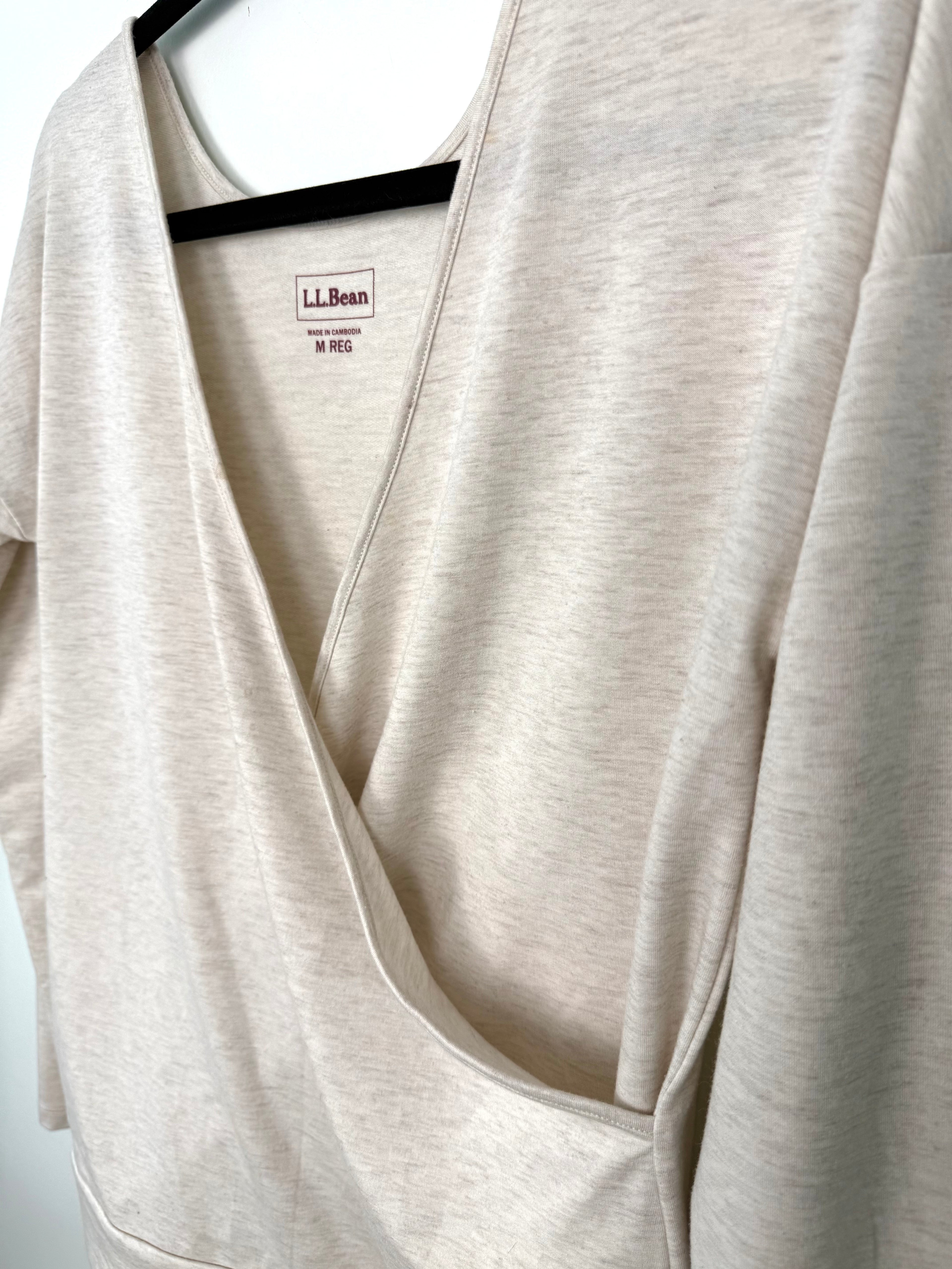 close up of neckline on L.L.Bean Crossover Long Sleeve Tee | Size M at Blue Sparrow Shop