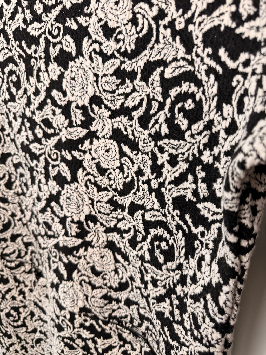 close up of pattern on Joules Black & Cream Floral Jacquard Tunic Dress | Size 8