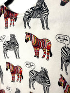close up of pattern on Lora Febian Novelty Zebra Print V-Neck Cardigan — Collector's Piece | Size S at Blue Sparrow Shop