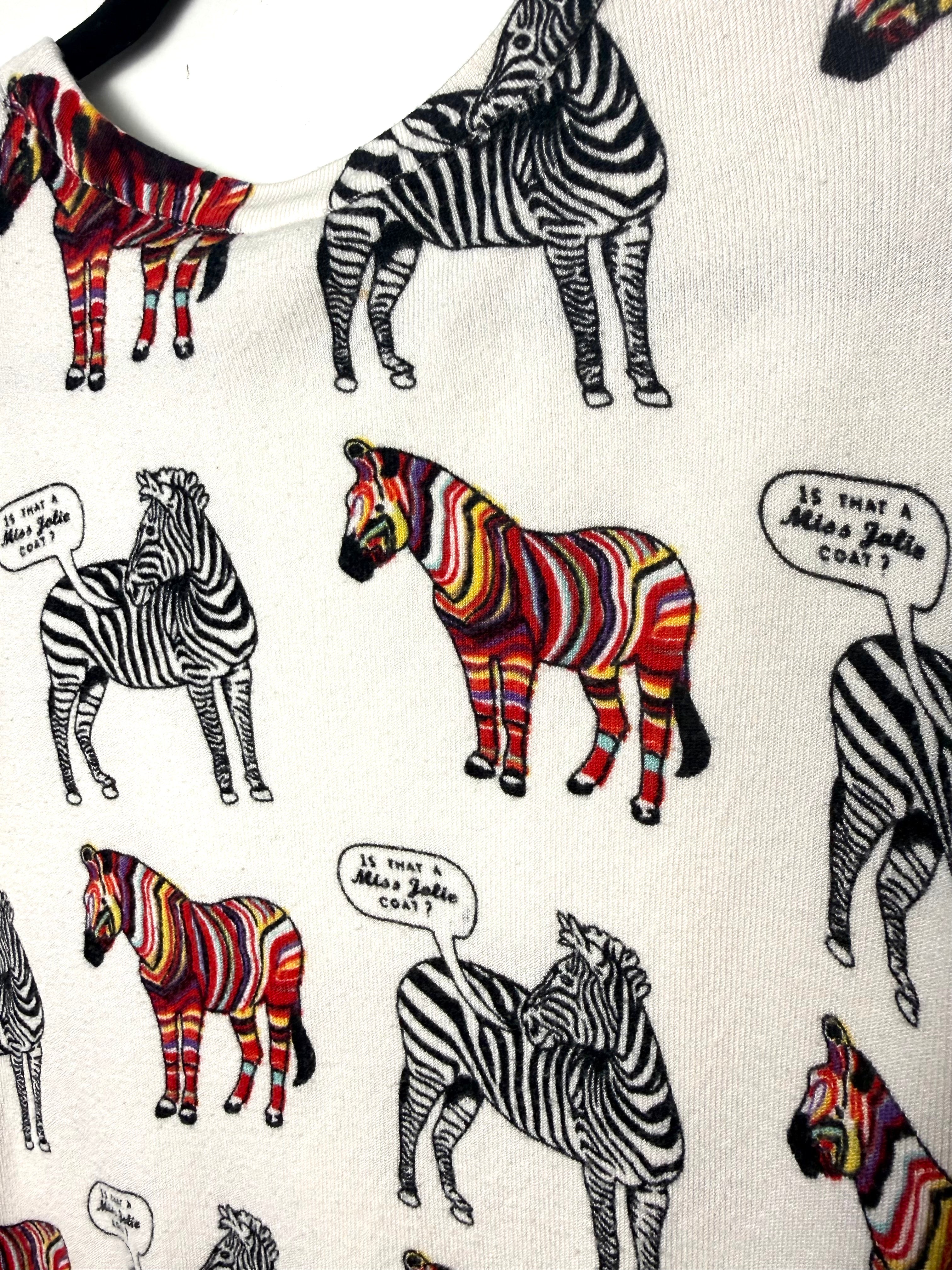 close up of pattern on Lora Febian Novelty Zebra Print V-Neck Cardigan — Collector's Piece | Size S at Blue Sparrow Shop