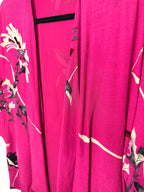close up of pattern on front of French Connection Floral Kimono | Romantic Boho Layering Piece at Blue Sparrow Shop