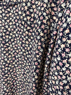 close up of print on Vintage floral print navy Jacket Made in Canada at Blue Sparrow Shop 