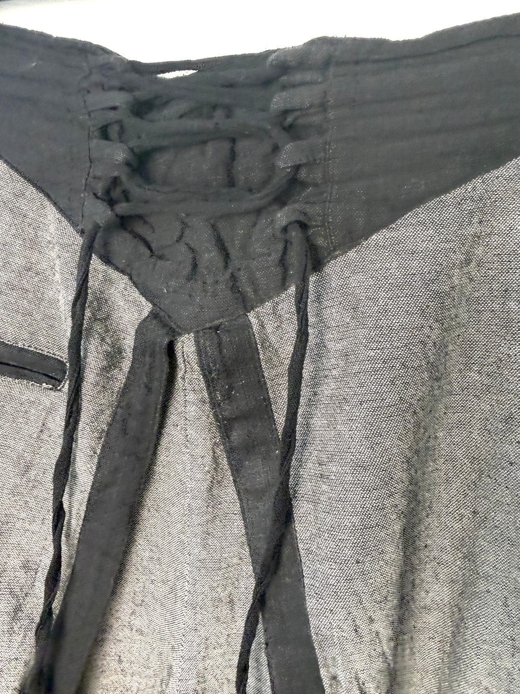 close up of tie waist on Pandora Beyond Fair Trade Wide Leg Wrap Pants 