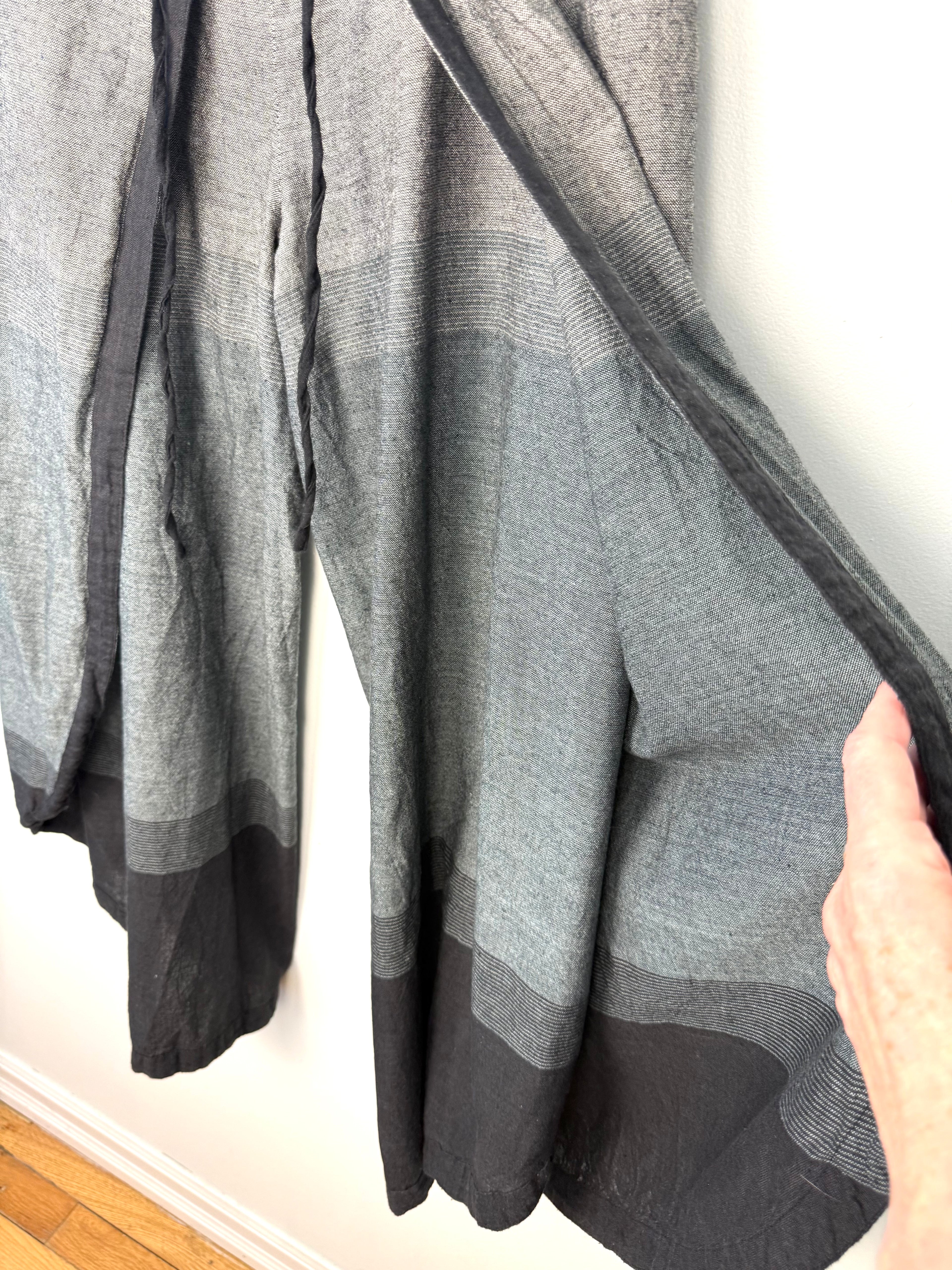close up of wide leg and overlayer on Pandora Beyond Fair Trade Wide Leg Wrap Pants 