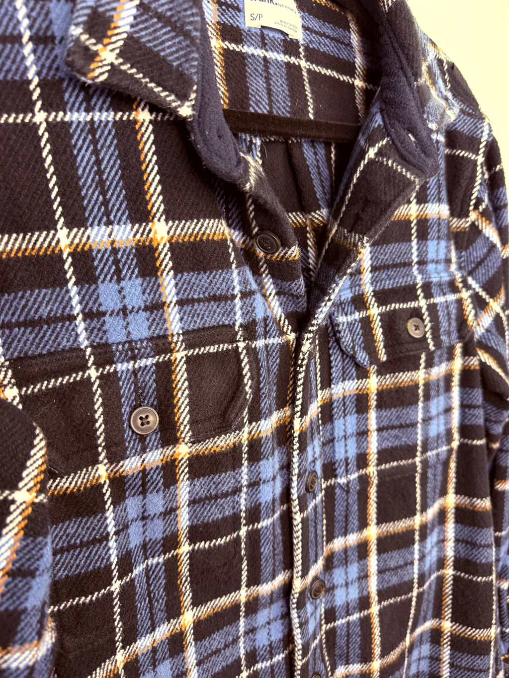 collar detail on 100% Cotton Plaid Jacket by Frank& Oak | Size S Mens
