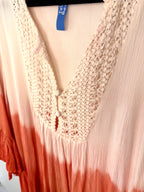 collar detail on Ombre Boho Tunic Dress - 100% Rayon with Crochet Detail Size Medium at Blue Sparrow Shop