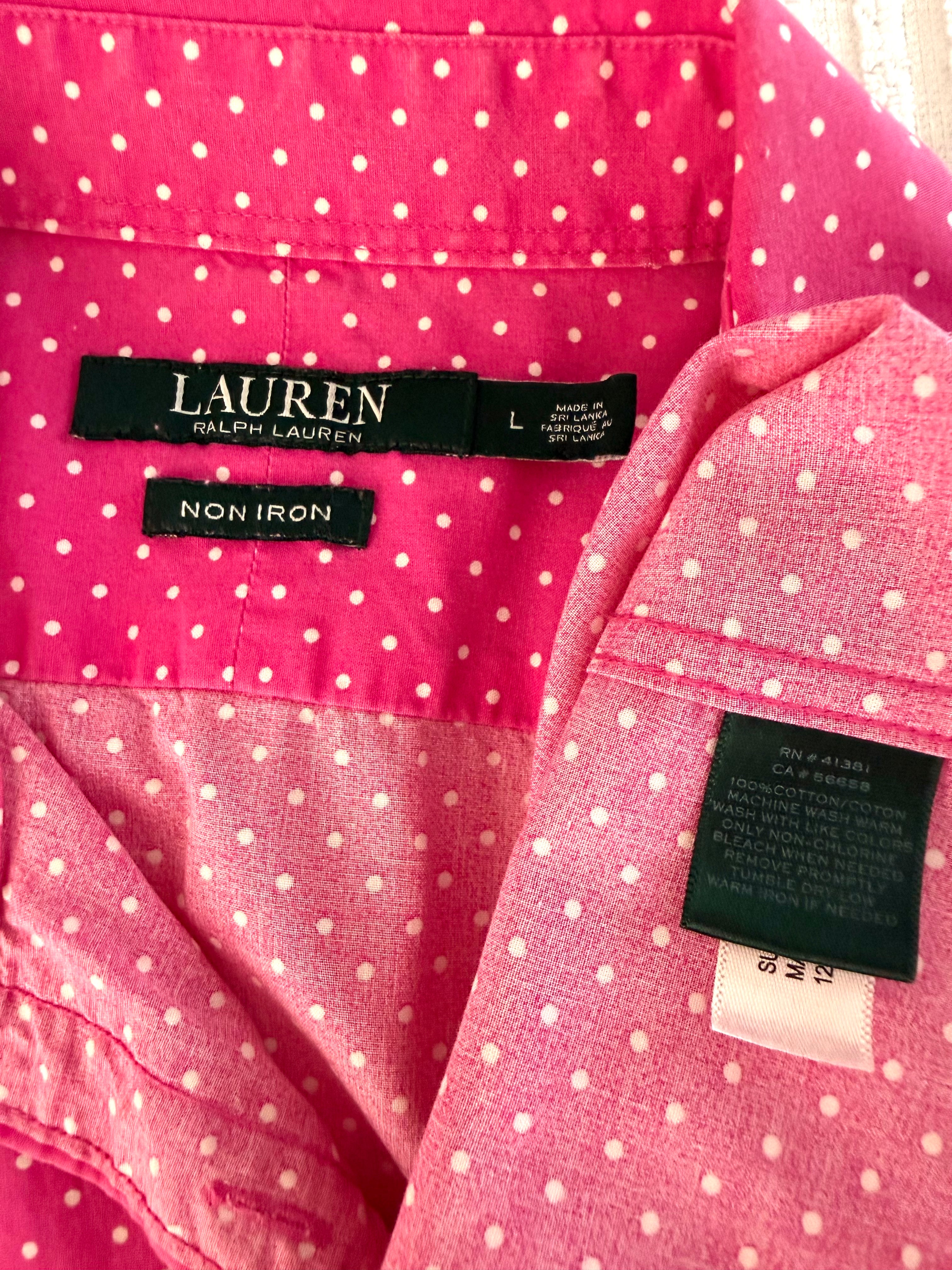 collar on no iron 100% Cotton Ralph Lauren Classic Button Front Shirt | Size L