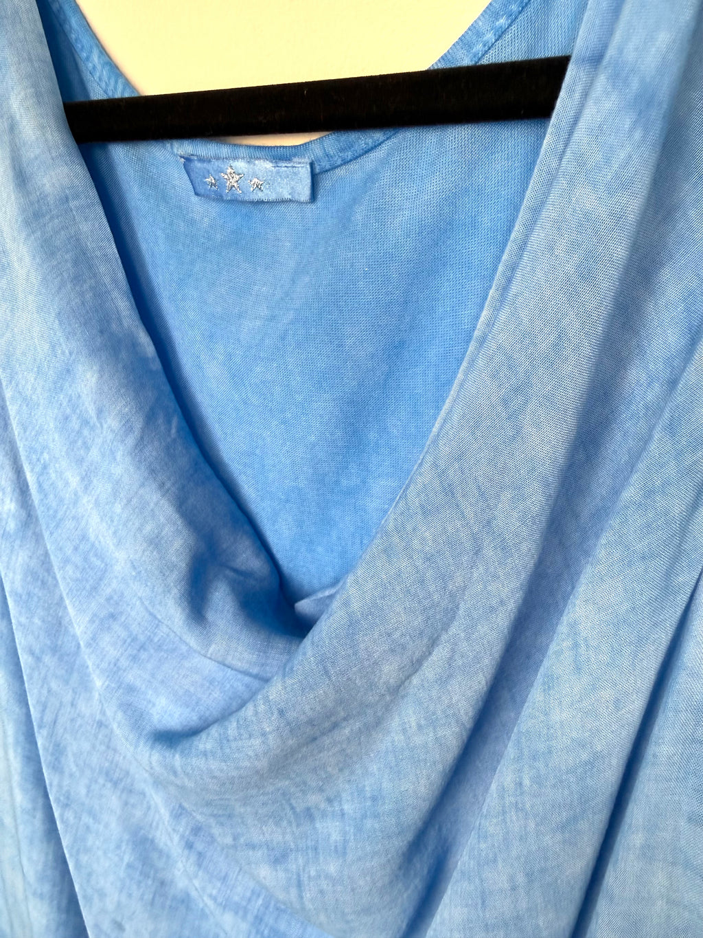cowl neckline of Italian-Made Draped Cowl-Neck Tank