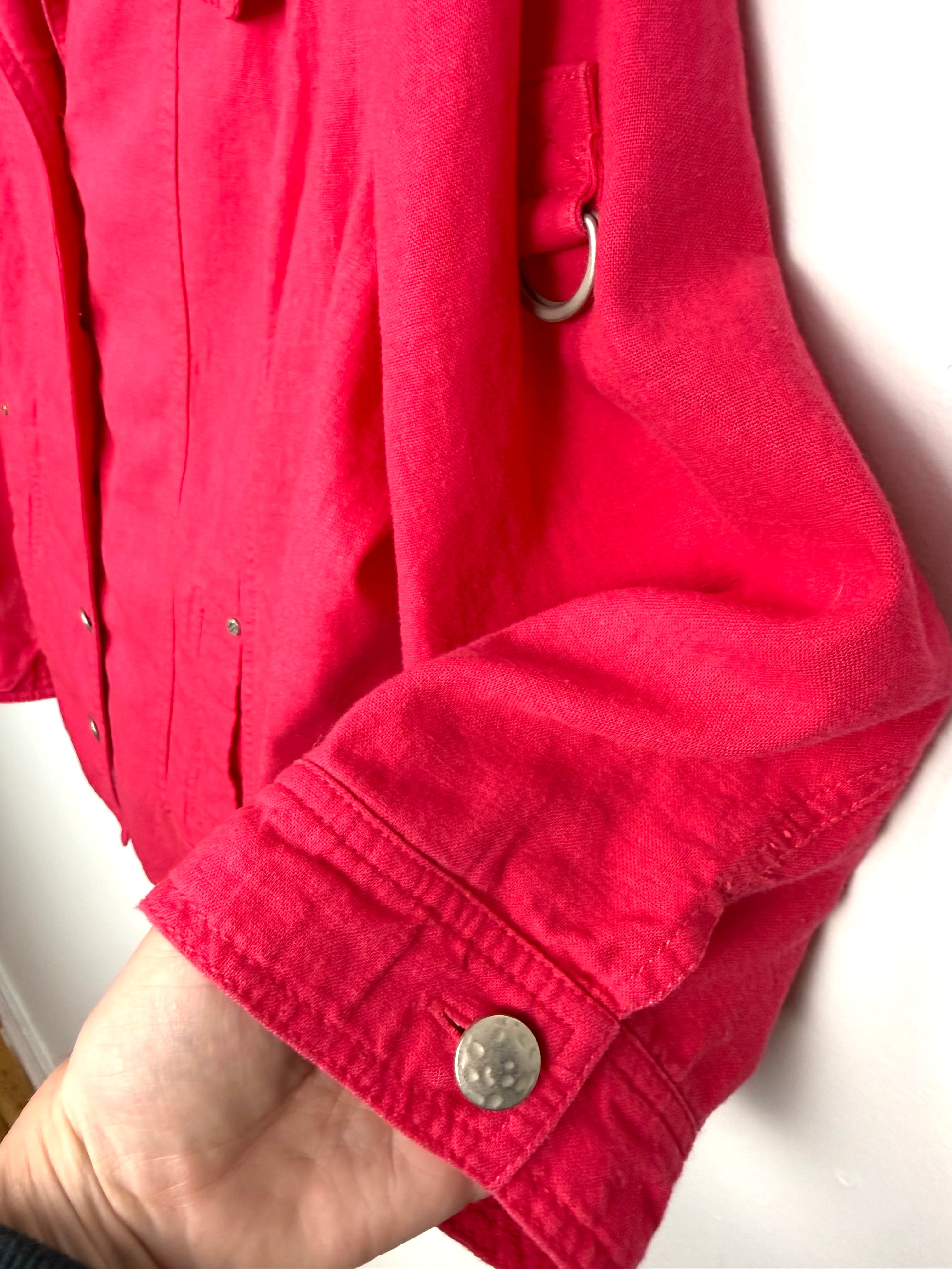 cuff detail Conrad C Collection fuchsia linen blend utility jacket women size 18 button front lightweight blazer