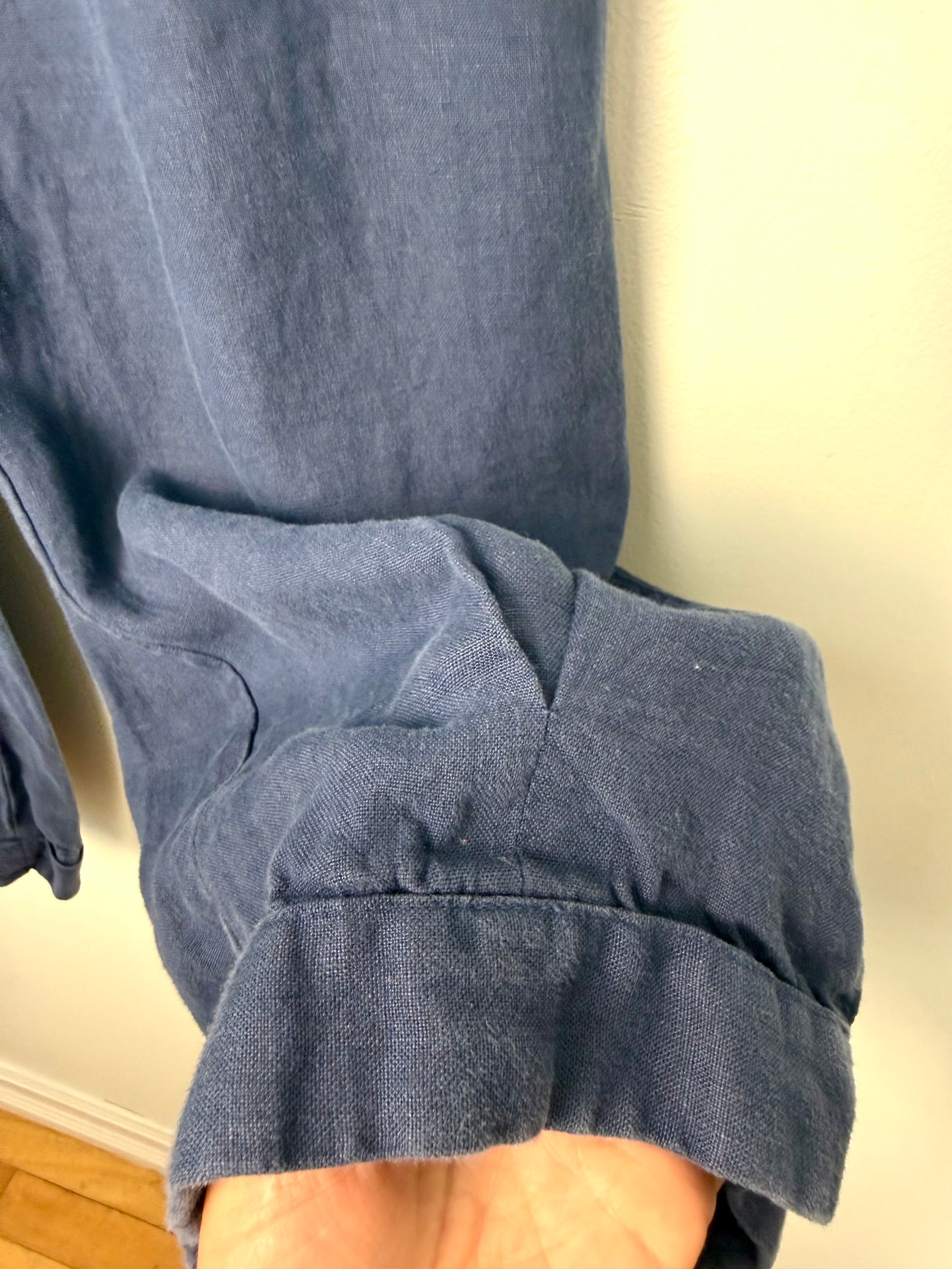 cuff detail on 100% Linen Pull-On Pants | Relaxed | Size S at Blue Sparrow Shop