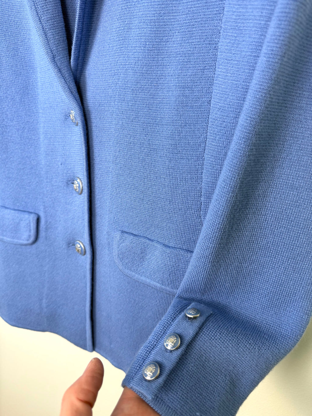 cuff detail on Talbots 100% Pure Merino Wool Sweater Blazer | Size S at Blue Sparrow Shop 