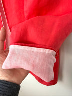 cuff detail on pink linen blazer breathable natural fibre spring layering piece