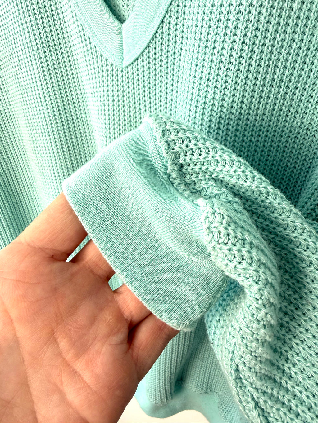 cuff on  retro 80's style waffle knit sweater 
