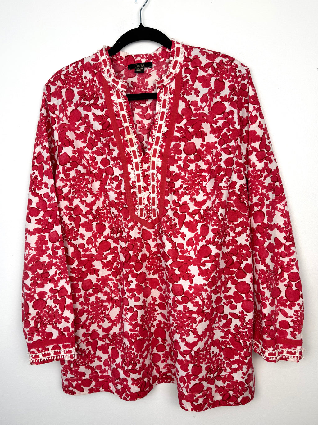 dalia red floral tunic blouse women xl