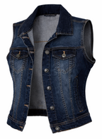 distressed dark wash denim vest at Blue Sparrow Shop