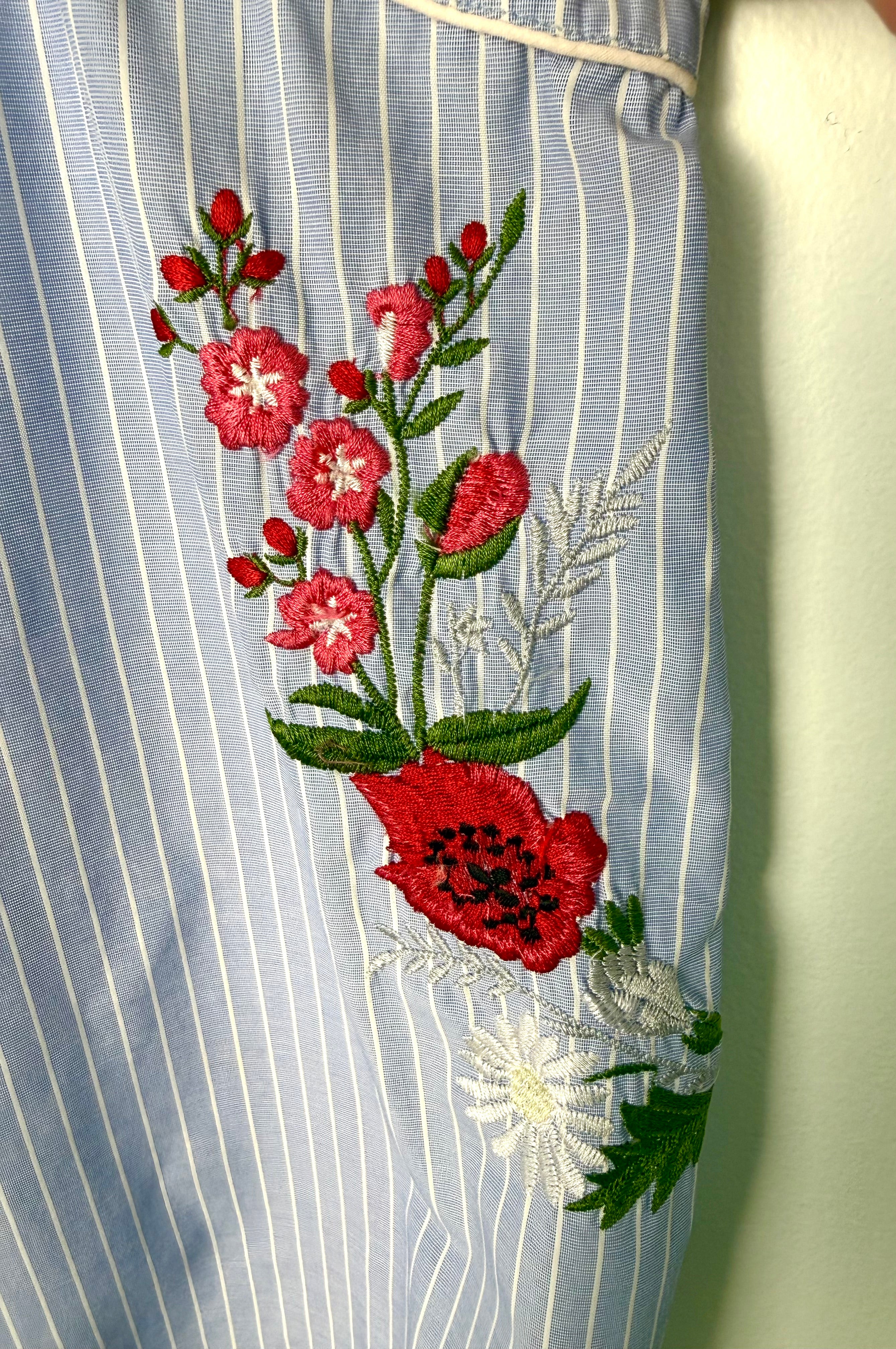 embroidered detail on Topshop Blue Pinstripe Embroidered Cami Top | Size M at Blue Sparrow Shop 