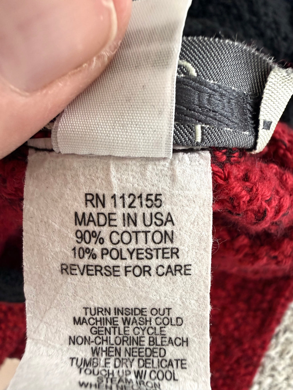 fabric label inside Margaret Winters Reversible Cotton Colour Block Poncho Top | One Size