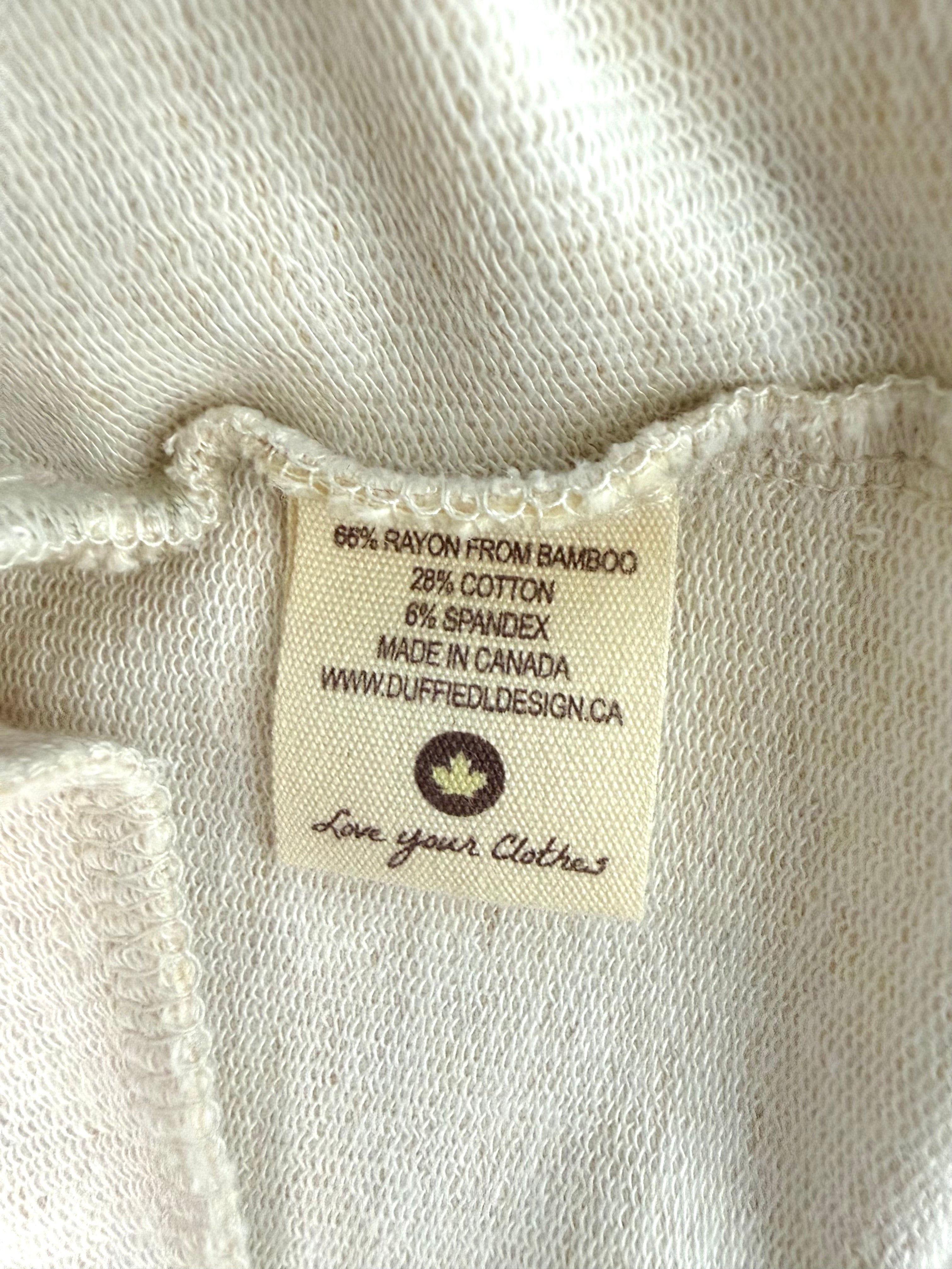 fabric tag inside NWT Duffield Design Bamboo Cotton Waterfall Cardigan | Size L at Blue Sparrow Shop