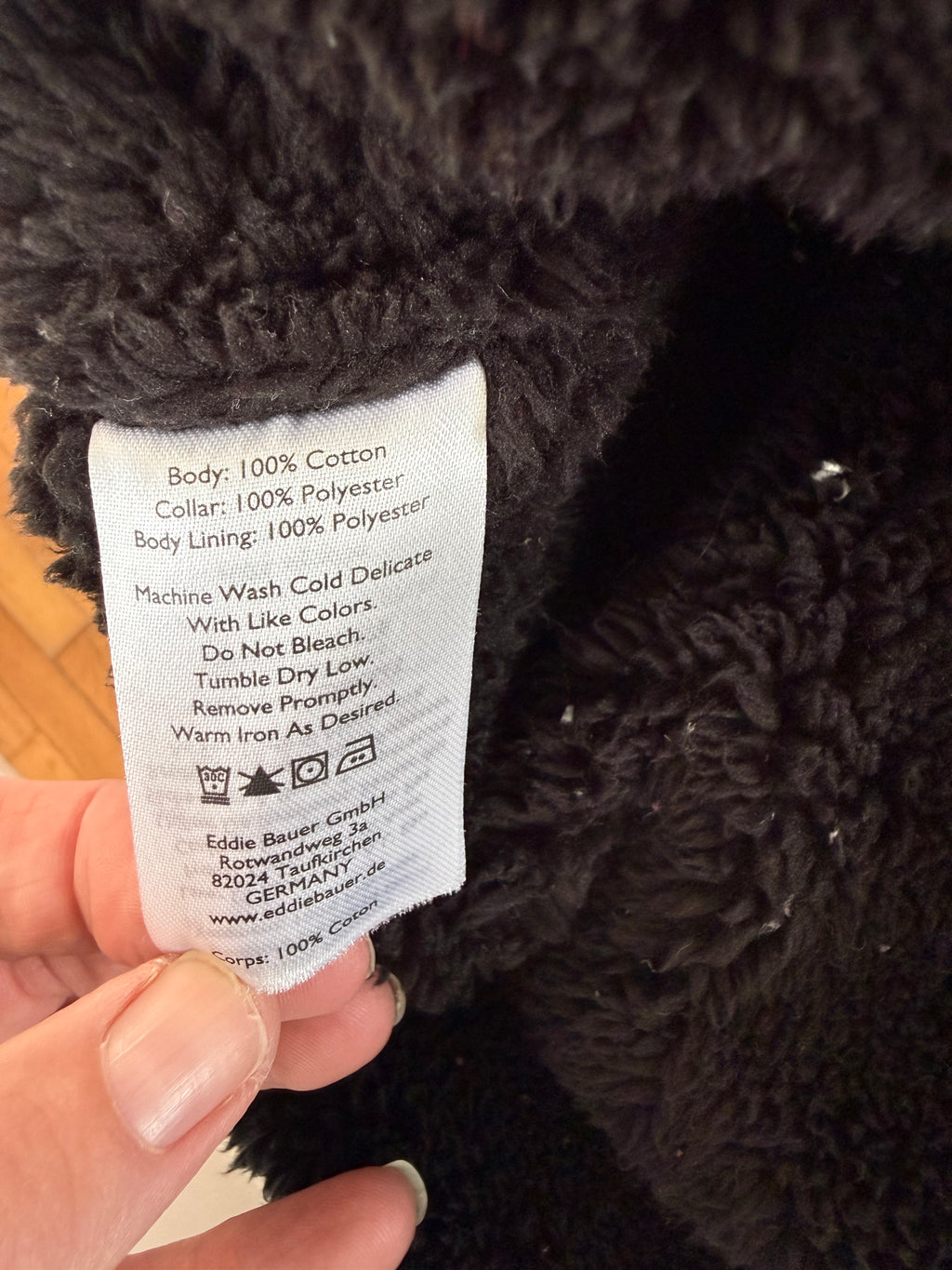 fabric tag on 100% Cotton Eddie Bauer Lined Fall Sherpa Jacket | Size M Petite  