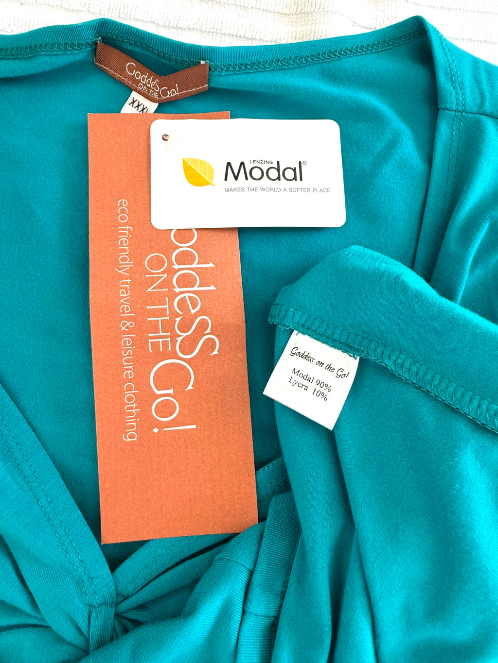 fabric tags on NWT 90% Modal Goddess on the Go Modal Top | Size XXXL at Blue Sparrow Shop