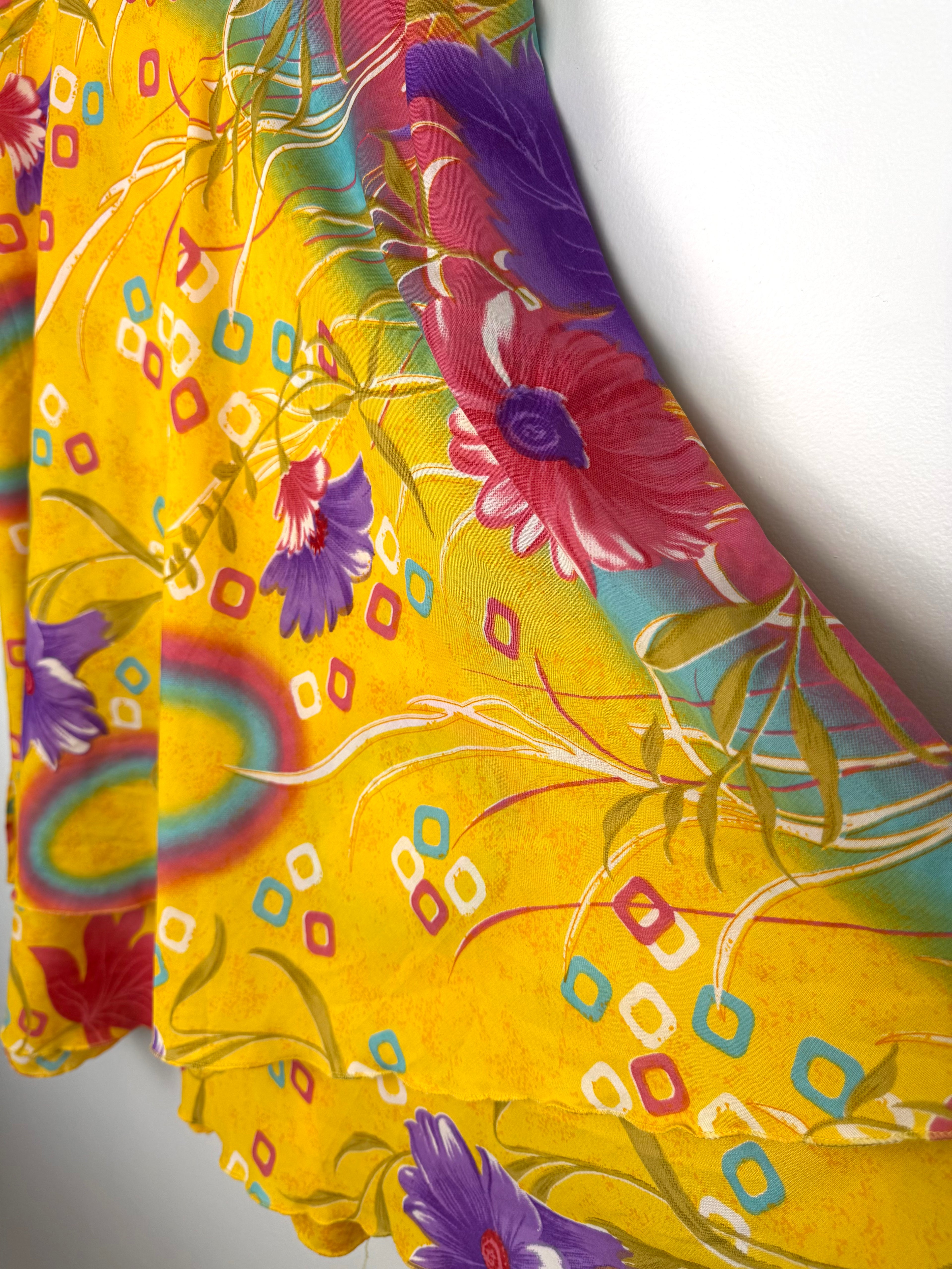 flow of 80% Silk Reversible Tropical Floral Wrap Skirt  at Blue Sparrow Shop