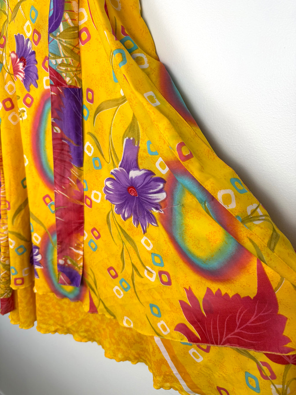 flow of 80% Silk Reversible Tropical Floral Wrap Skirt  at Blue Sparrow Shop