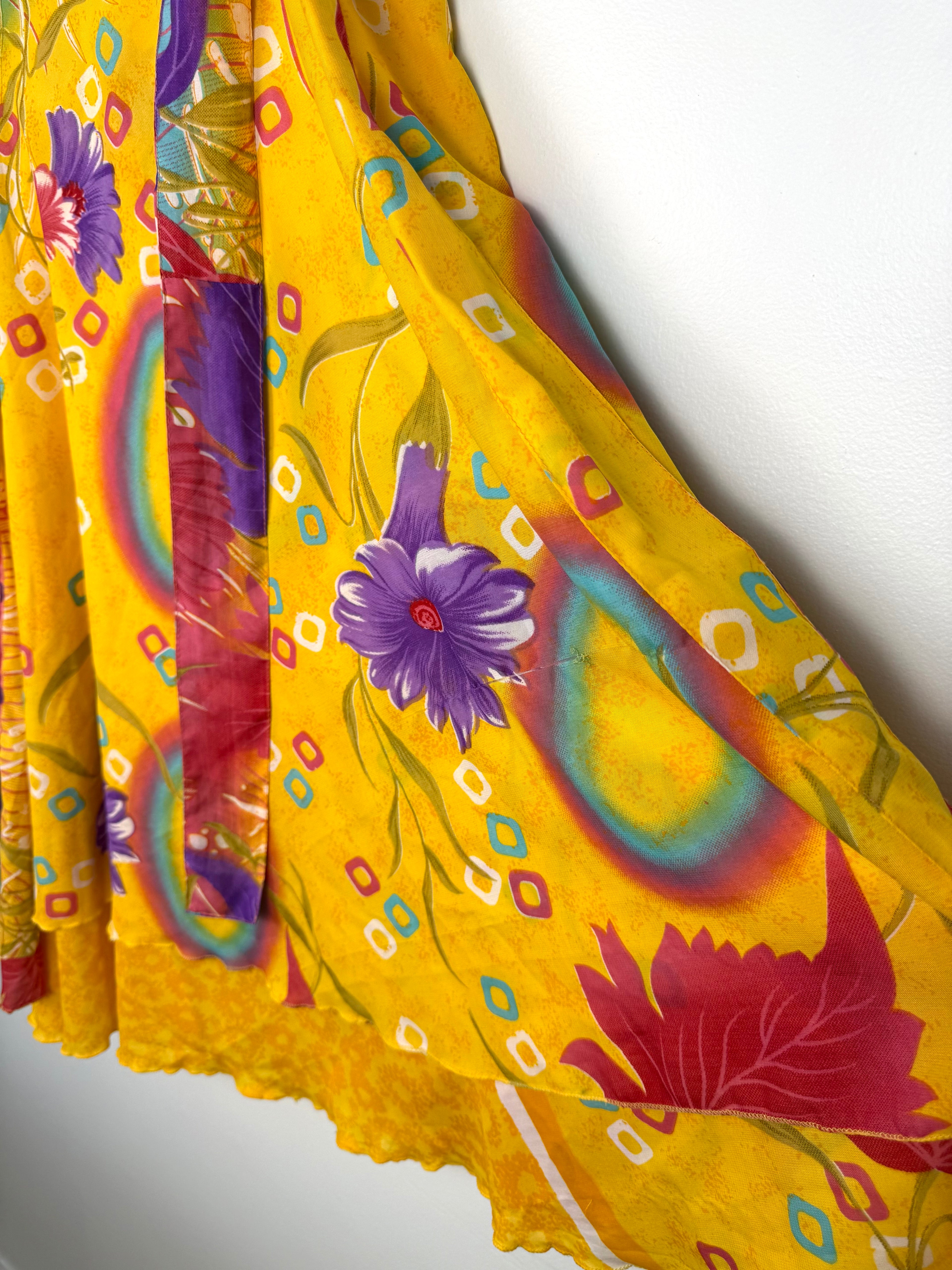 flow of 80% Silk Reversible Tropical Floral Wrap Skirt  at Blue Sparrow Shop