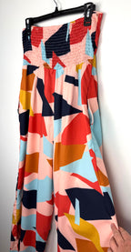 flow of PAPILLON Geometric Print Strapless Jumpsuit at Blue Sparrow Shop back view