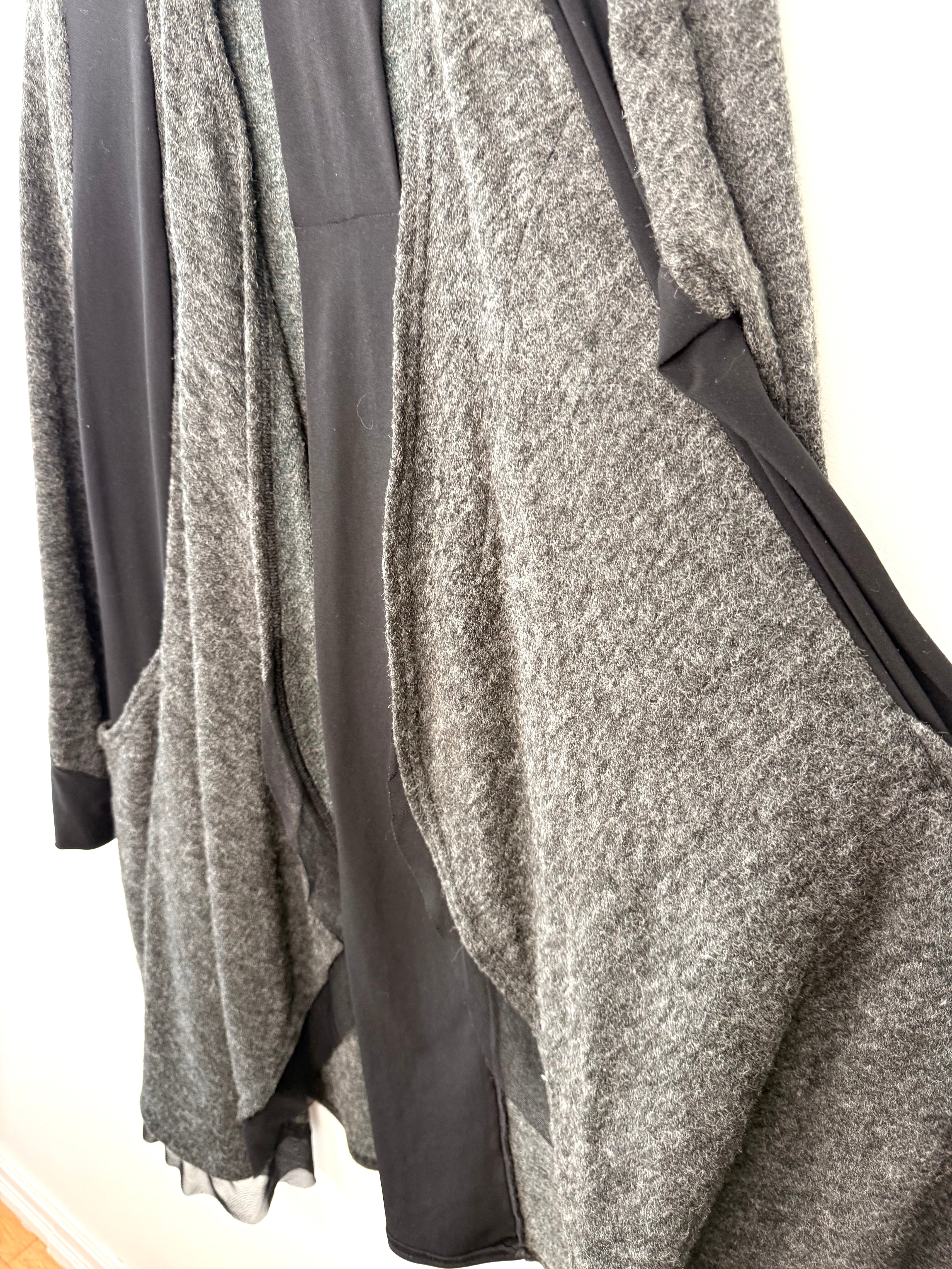 flow of Sympli Made in Canada Black & Grey Mixed Media Long Cardigan | Size 10