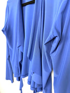front flow of Sympli Made in Canada Waterfall Cardigan — Periwinkle Blue | Ruffle Front | Travel Wear | Size 8 at Blue Sparrow Shop 