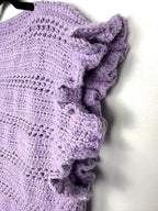 flutter sleeve detail on Lavender coloured Handmade Crochet Top | Flutter Sleeve at Blue Sparrow Shop
