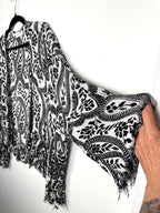 flutter sleeve detail on Nine West Paisley Kimono Cardigan | Boho Layering Piece | Resort Wear Cover Up at Blue Sparrow Shop