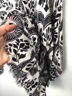 frayed edges on hem of Nine West Paisley Kimono Cardigan | Boho Layering Piece | Resort Wear Cover Up at Blue Sparrow Shop 