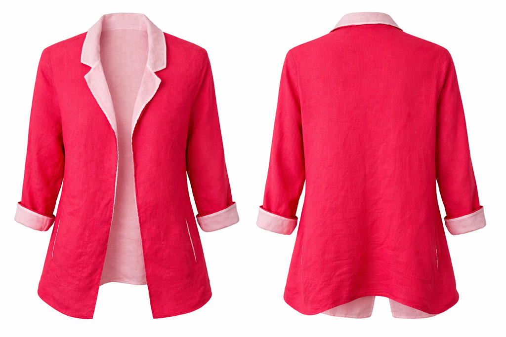 front and back of Reversible Linen Jacket  in 2 shades of pink | Size M/L at Blue Sparrow Shop