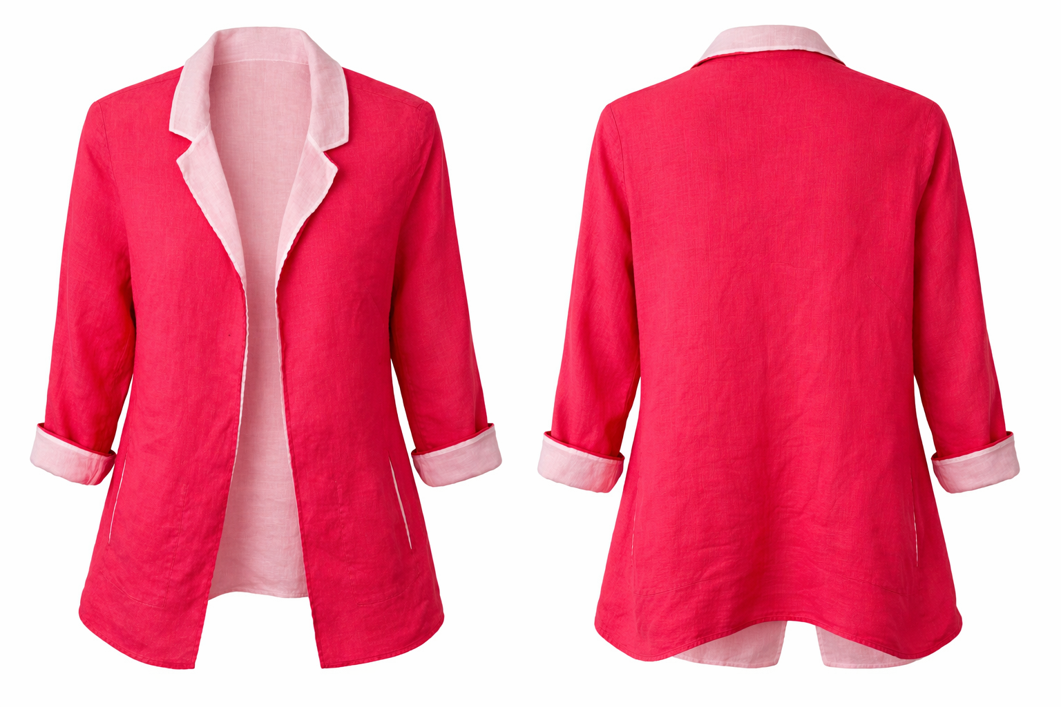 front and back of Reversible Linen Jacket  in 2 shades of pink | Size M/L at Blue Sparrow Shop