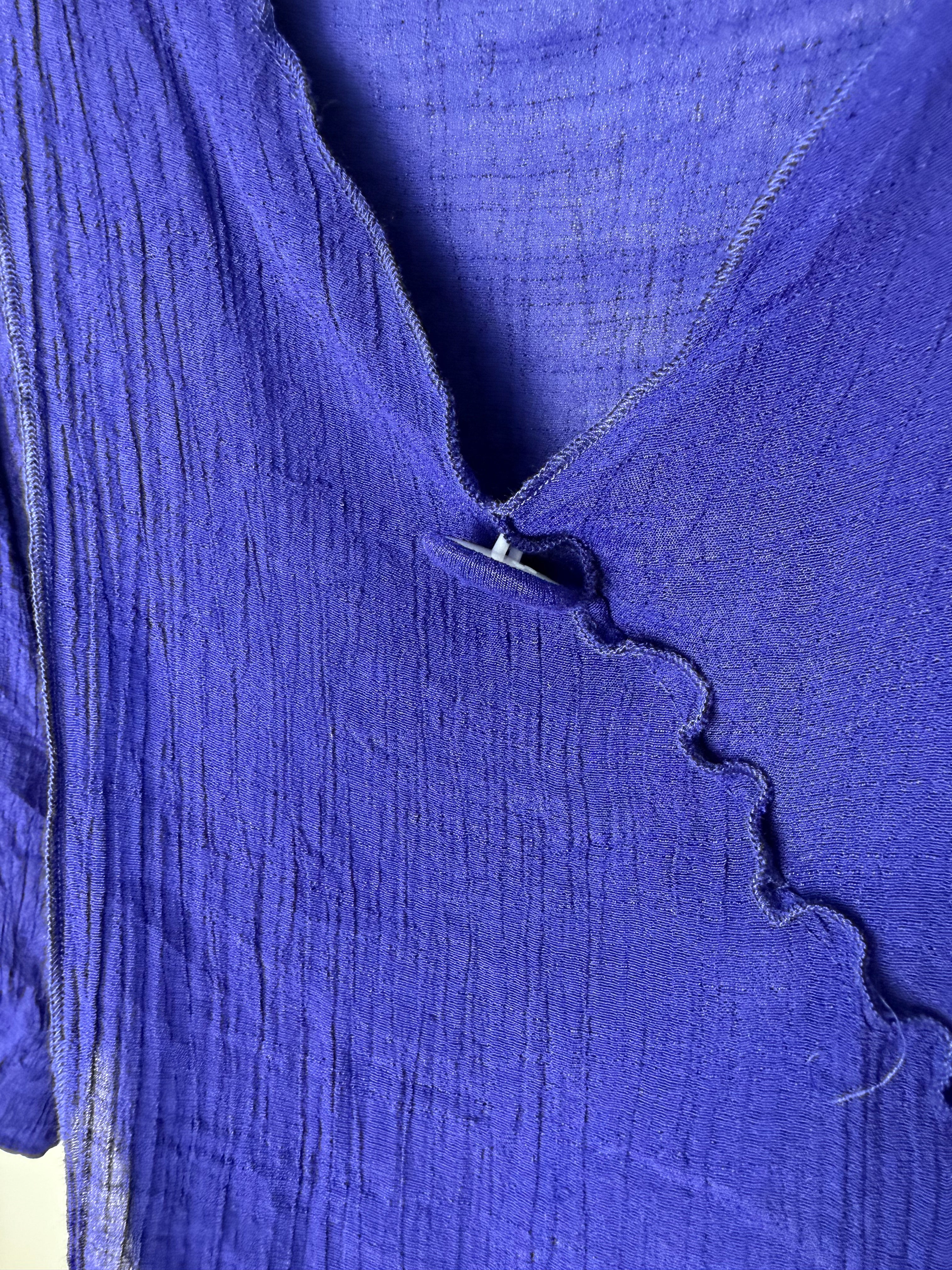 front button detail on neckline of Red Coral Royal Blue Asymmetrical Tunic Top 