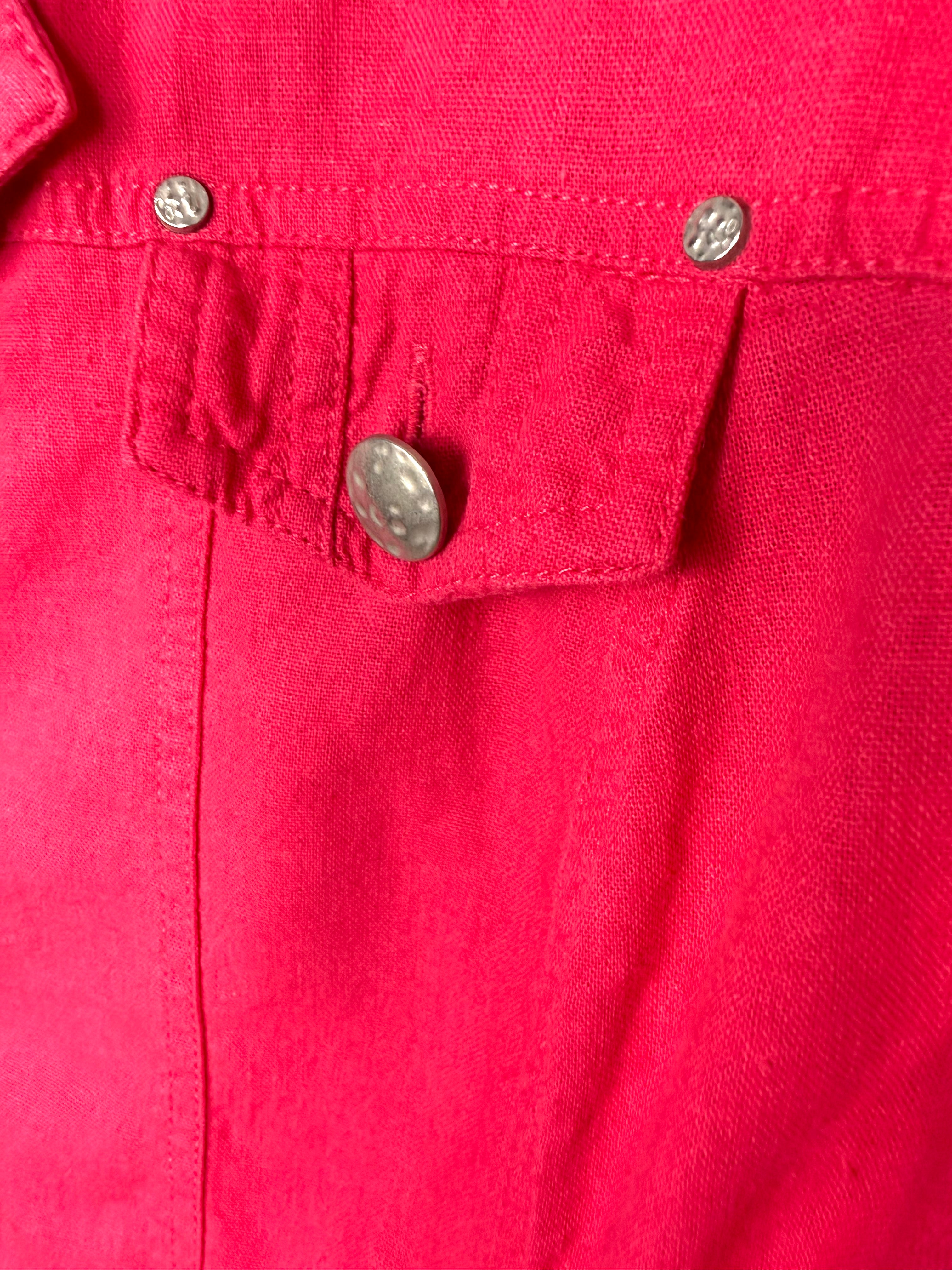 front button detail on Conrad C Collection fuchsia linen blend utility jacket women size 18 button front lightweight blazer