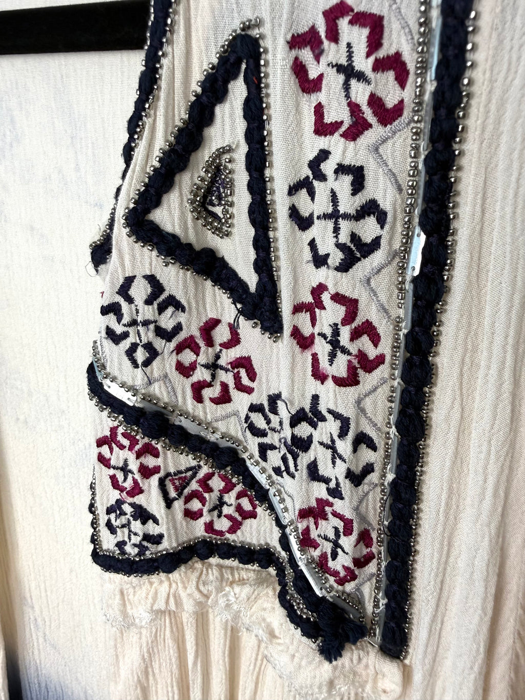 front detail on Boho Embroidered Beaded Kimono 