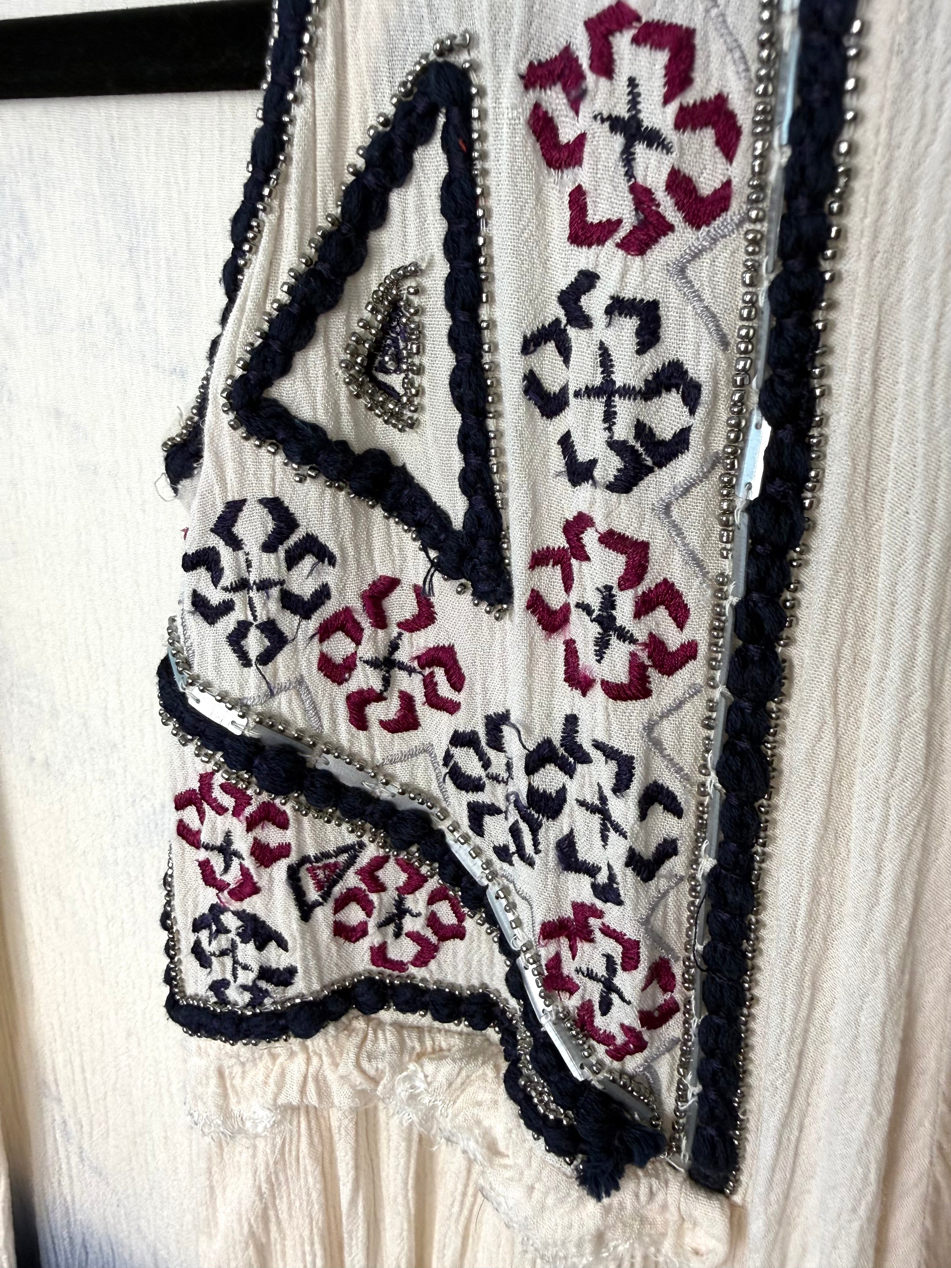 front detail on Boho Embroidered Beaded Kimono 