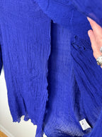 front draped detail on Red Coral Royal Blue Asymmetrical Tunic Top 