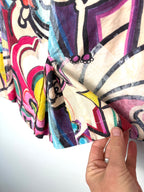 front gathered detail on Cotton Abstract Print Belted Skort – Colourful Graphic Print Skort – Size L at Blue Sparrow Shop