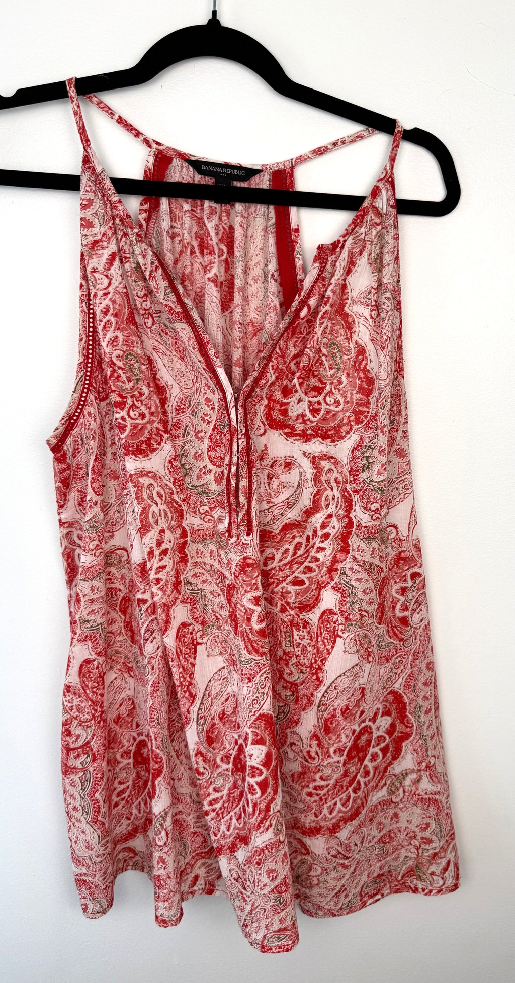 front of 100% Cotton Banana Republic Paisley Tank Top | Boho Summer Blouse | XL at Blue Sparrow Shop on hanger