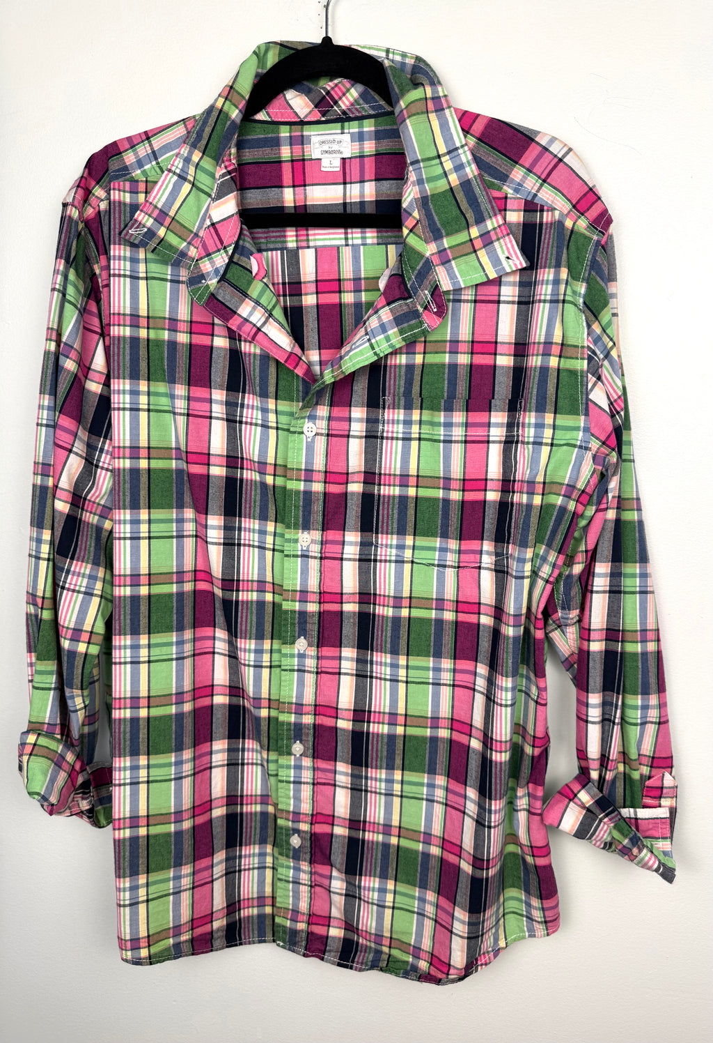 front of 100% Cotton Plaid Button-Up Oversized Boyfriend Shirt | Gymboree | Size L at Blue Sparrow Shop on hanger