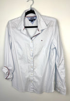 front of 100% Cotton Tommy Hilfiger Classic Button Front Shirt | Size M with one sleeve rolled