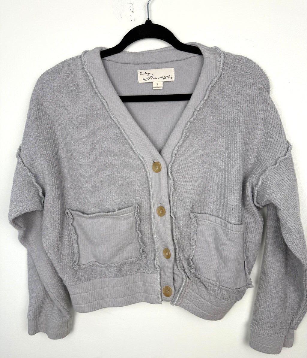 front of 100% Cotton Vintage Havana Cropped Cardigan | Size S at Blue Sparrow Shop  on hanger