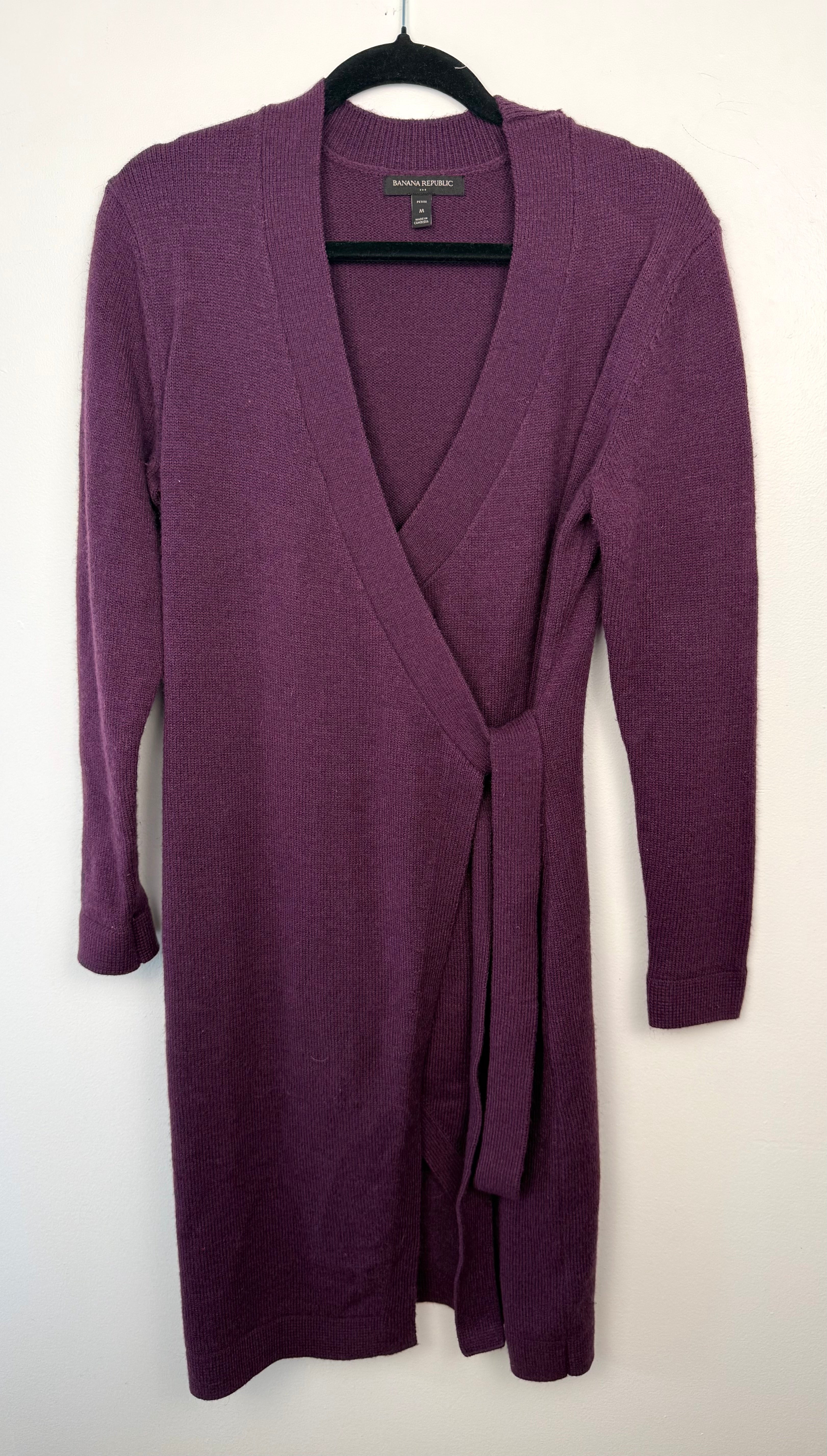 front of Banana Republic Knit Wrap Dress | Size L on hanger