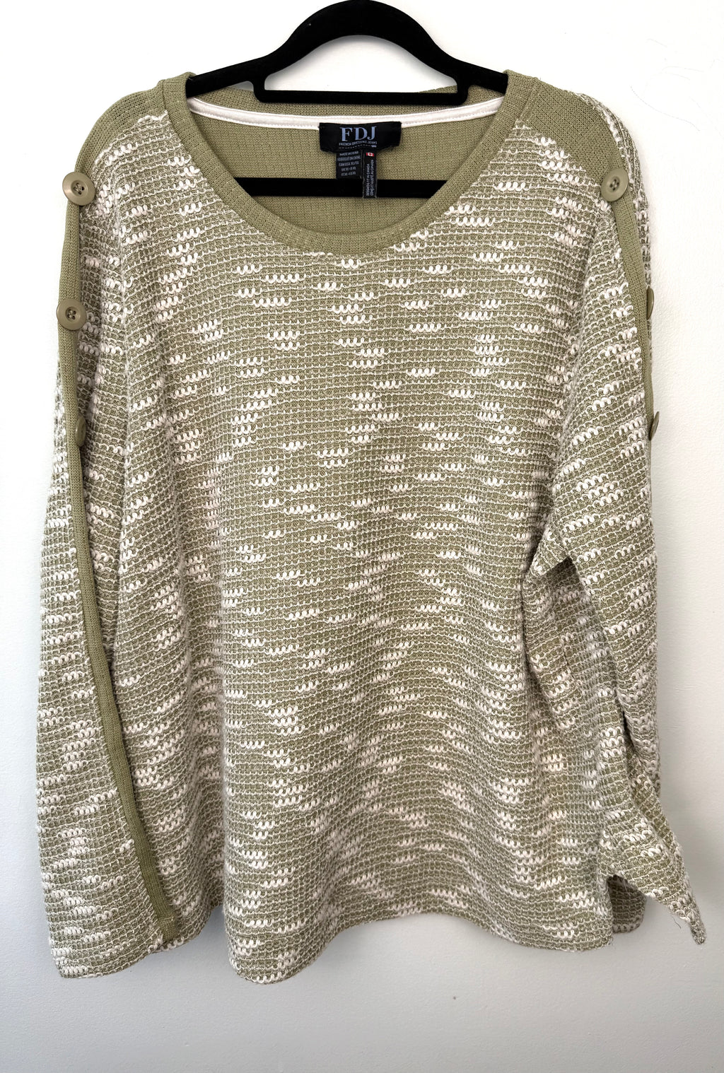 front of FDJ French Dressing Textured Button-Detail Sweater | Size XL on hanger