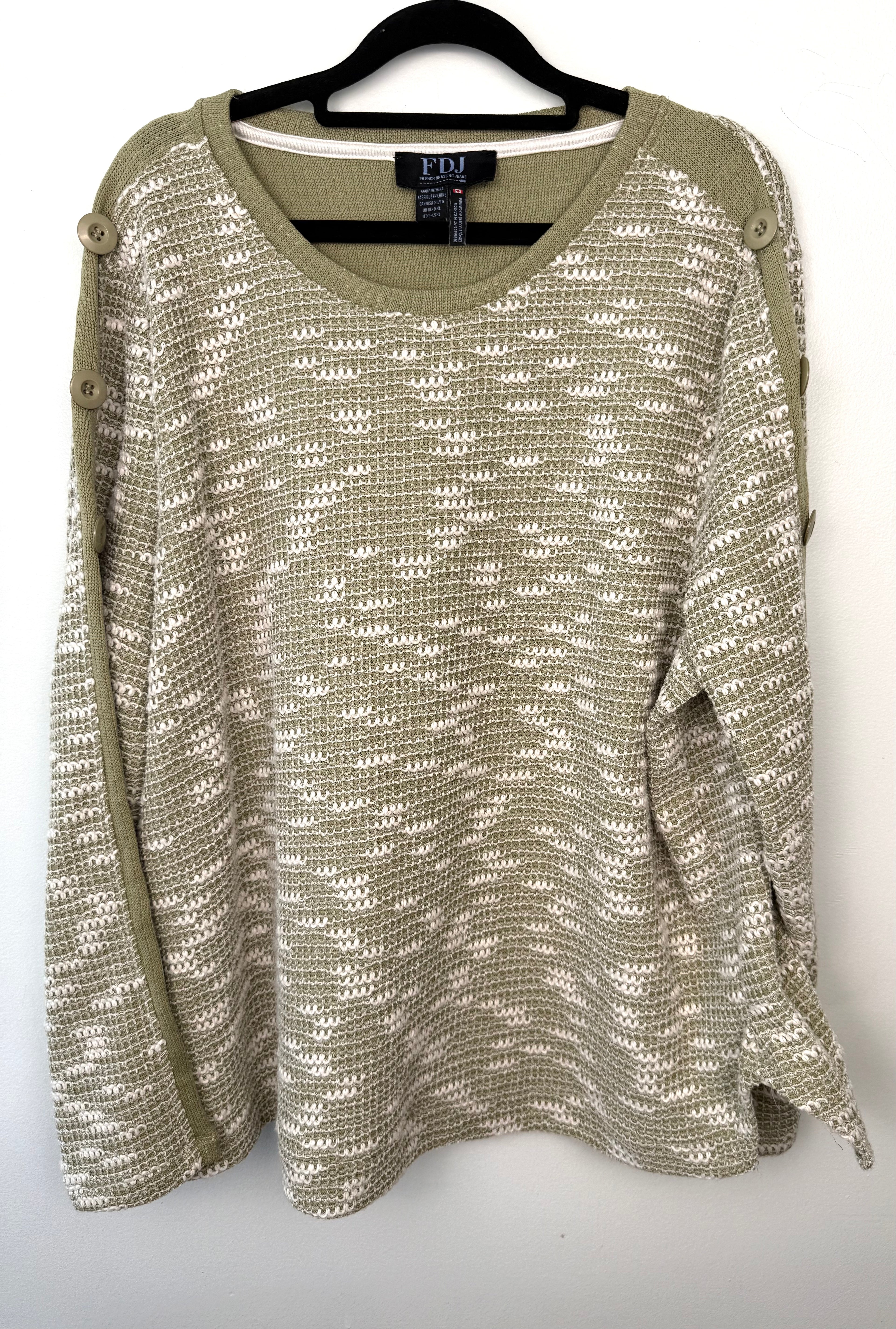 front of FDJ French Dressing Textured Button-Detail Sweater | Size XL on hanger