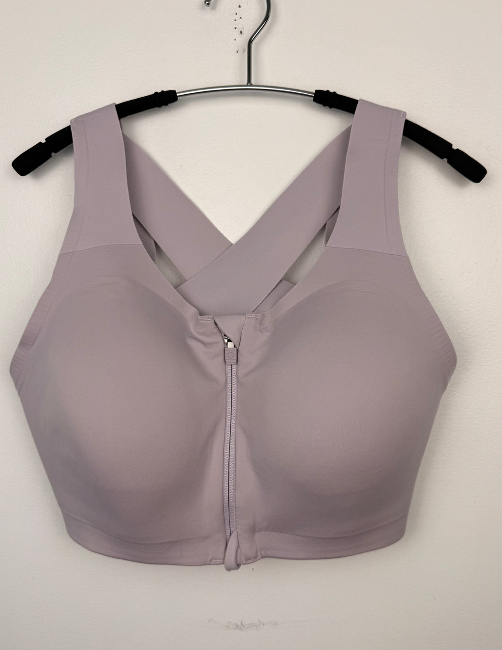 front of Lululemon Energy Zip-Front High-Support Sports Bra | Size 36DD on hanger